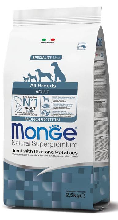 MONGE ALL BREEDS ADULTO MONOPROTEICO TROTA, RISO E PATATE 12 KG